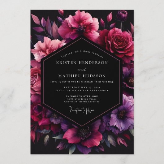 Invitation Fuchsia Umbral Bloom Mariage (Devant)