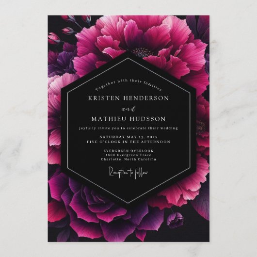 Invitation Fuchsia Velvet Bloom Wedding (Devant)