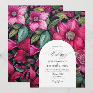 Invitation Fuchsia, vert émeraude et mariage floral noir