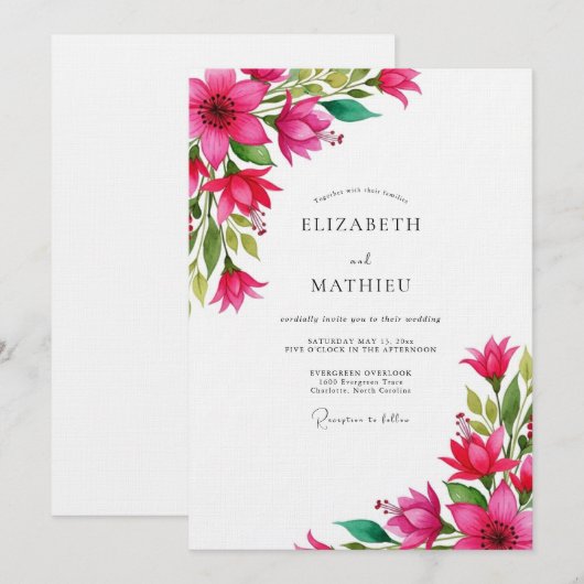 Invitation Fuchsia Vibrant Bloom Wedding (Devant / Derrière)