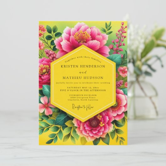 Invitation Fuchsia Vibrant Bloom Wedding (Debout devant)
