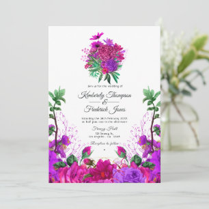 Invitation Fuchsia vintage et Mariage floral pourpre