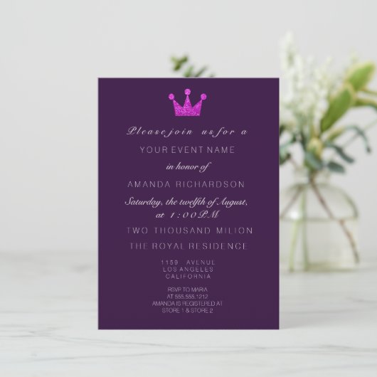 Invitation Fuchsia violet roseCouronne Parties scintillant ro (Debout devant)