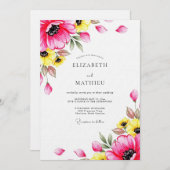 Invitation Fuchsia Whimsical Floral Wedding (Devant / Derrière)