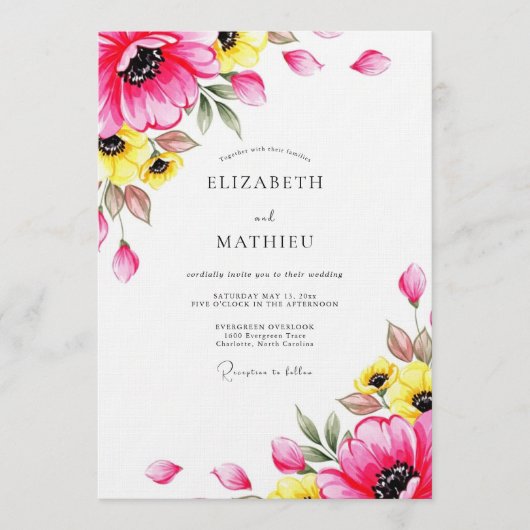 Invitation Fuchsia Whimsical Floral Wedding (Devant)