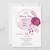 Invitation fuchsia & white fleoral wreath fête d'anniversaire (Devant)