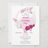 Invitation fuchsia & white fleoral wreath fête d'anniversaire (Devant)