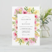 Invitation Fuchsia Yellow Vivacious Meadow Wedding (Debout devant)