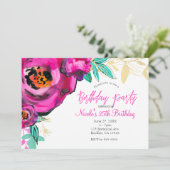 Invitation Fuchsine gras Fleurs modernes aquarelle Fête d'ann (Debout devant)