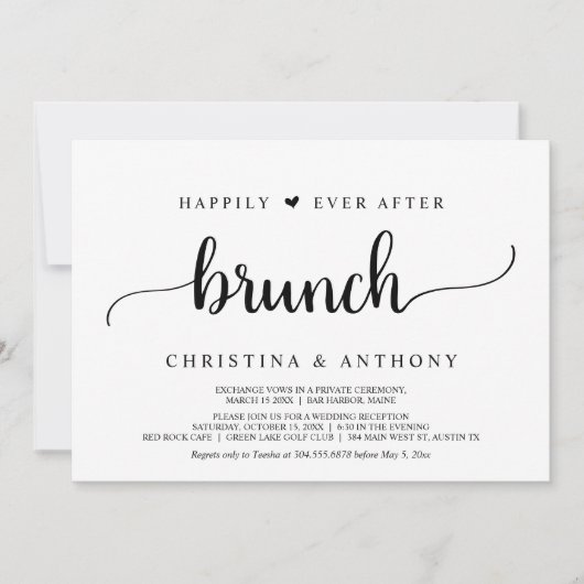 Invitation Fuite, Brunch de Mariage Heureux, Rustique  (Devant)