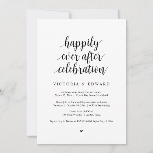 Invitation Fuite de mariage, célébration de bonheur éternel (Devant)