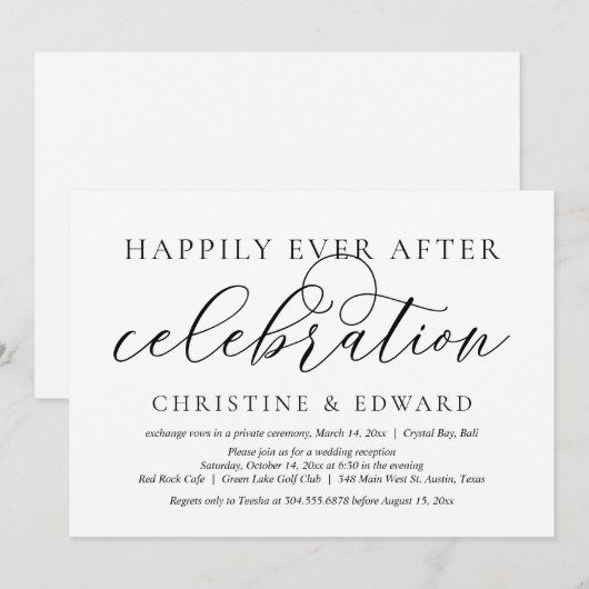 Invitation Fuite de mariage, célébration de bonheur éternel (Devant / Derrière)