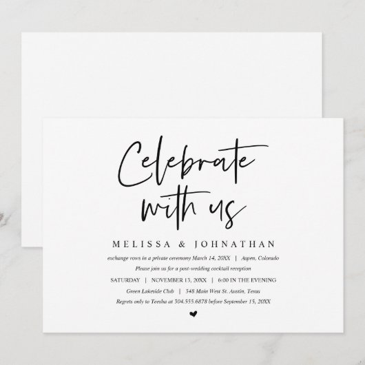 Invitation Fuite de mariage, Célébrez avec nous (Devant / Derrière)