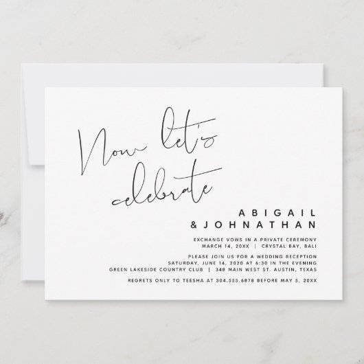 Invitation Fuite de mariage, Célébrons maintenant (Devant)