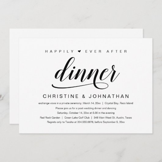 Invitation Fuite de mariage, dîner pour toujours heureux (Devant / Derrière)