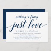 Invitation Fuite de mariage, élégant et chic script bleu mari (Devant / Derrière)