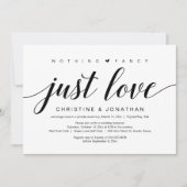 Invitation Fuite de mariage, élégant script noir chic (Devant)