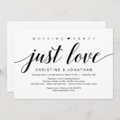 Invitation Fuite de mariage, élégant script noir chic (Devant / Derrière)