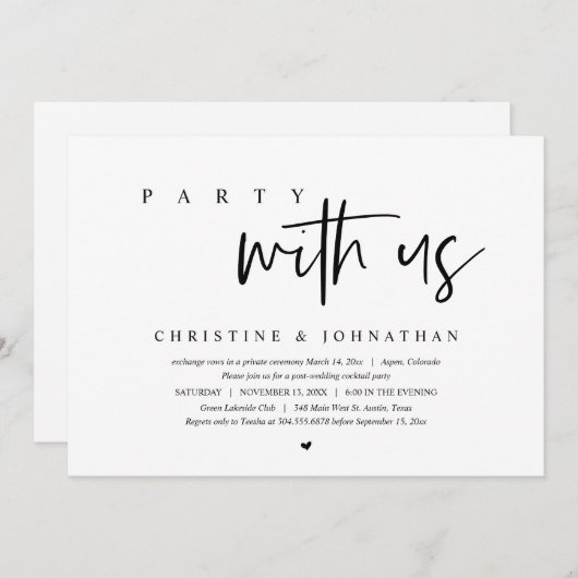 Invitation Fuite de mariage, Fête avec nous (Devant / Derrière)