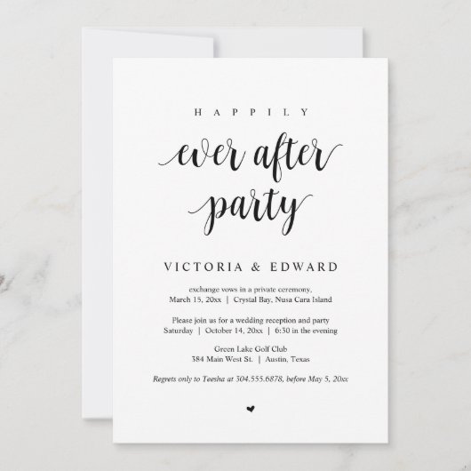 Invitation Fuite de mariage, fête de bonheur éternel (Devant)