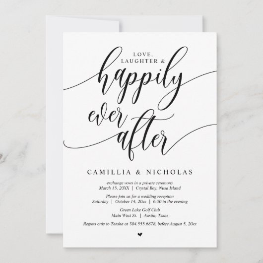 Invitation Fuite de mariage, fête de bonheur éternel (Devant)