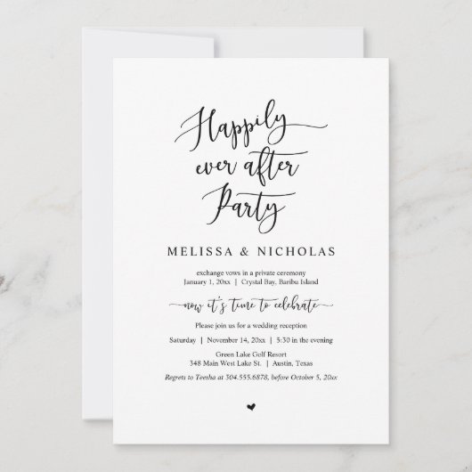 Invitation Fuite de mariage, fête de bonheur éternel (Devant)