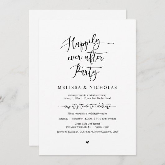 Invitation Fuite de mariage, fête de bonheur éternel (Devant / Derrière)