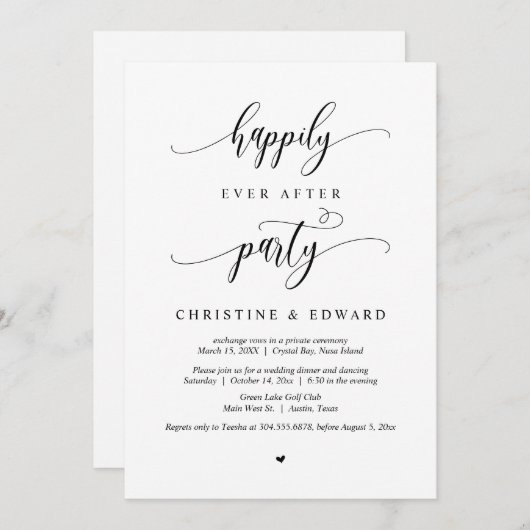 Invitation Fuite de mariage, fête de bonheur éternel (Devant / Derrière)