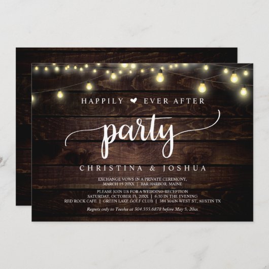 Invitation Fuite de mariage, fête de bonheur éternel (Devant / Derrière)