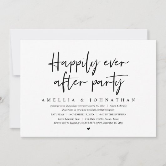 Invitation Fuite de mariage, fête de bonheur éternel (Devant)