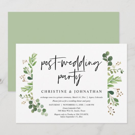 Invitation Fuite de mariage, fête post-mariage (Devant / Derrière)