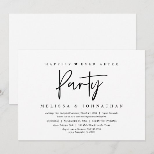 Invitation Fuite de mariage, fête pour toujours (Devant / Derrière)