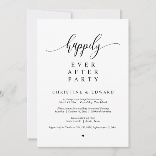 Invitation Fuite de mariage, fête pour toujours heureuse (Devant)