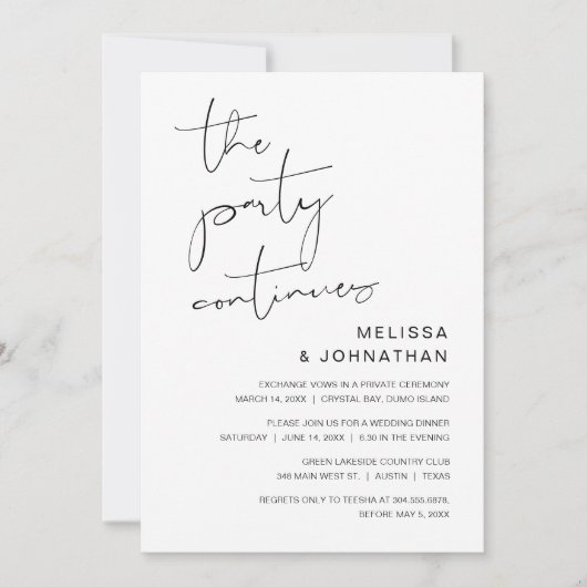 Invitation Fuite de mariage, la fête continue (Devant)