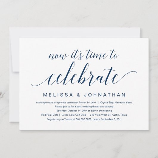 Invitation Fuite de mariage, Maintenant, c'est temps de céléb (Devant)