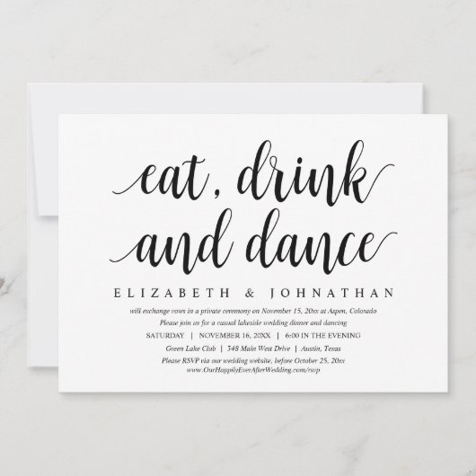 Invitation Fuite de mariage, manger, boire et danser (Devant)