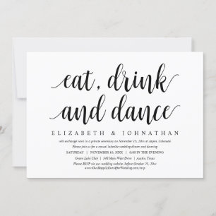 Invitation Fuite de mariage, manger, boire et danser