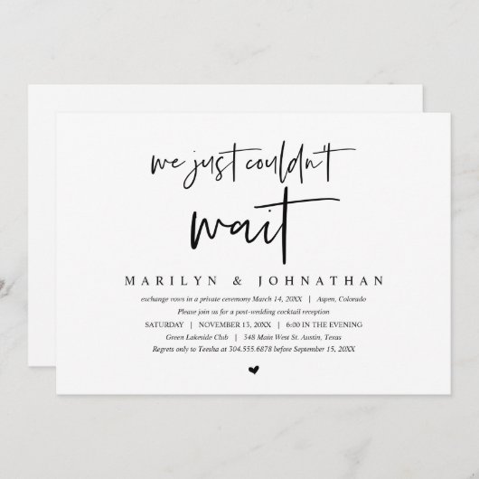 Invitation Fuite de mariage, minimaliste moderne (Devant / Derrière)