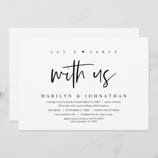 Invitation Fuite de mariage, Moderne, Faisons la fête avec no (Devant / Derrière)