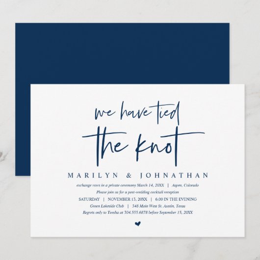 Invitation Fuite de mariage moderne, fête de mariage (Devant / Derrière)