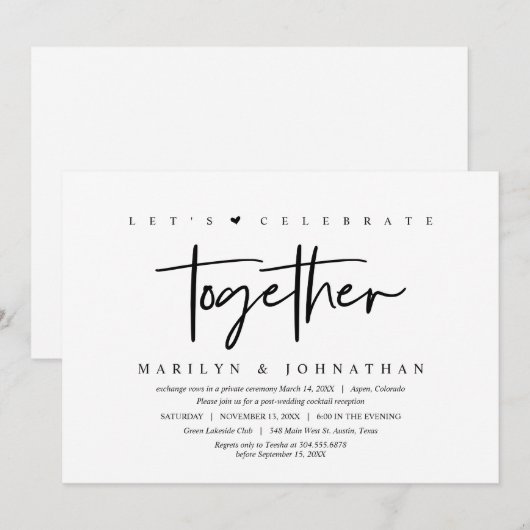 Invitation Fuite de mariage, Moderne, Fêtons avec nous Invi (Devant / Derrière)