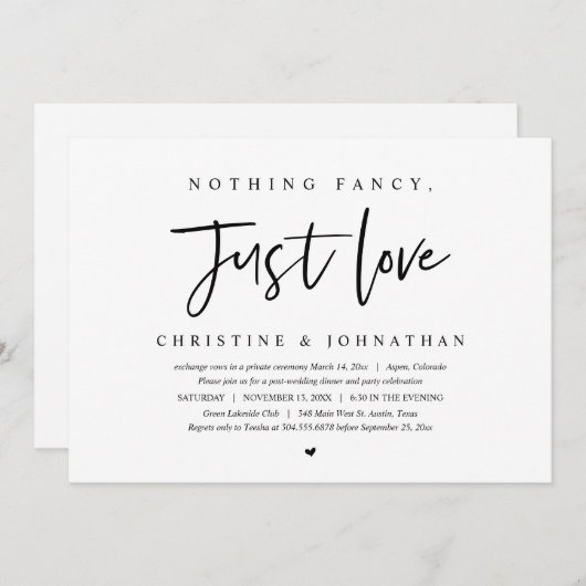 Invitation Fuite de mariage, rien de fantaisiste, juste une i (Devant / Derrière)