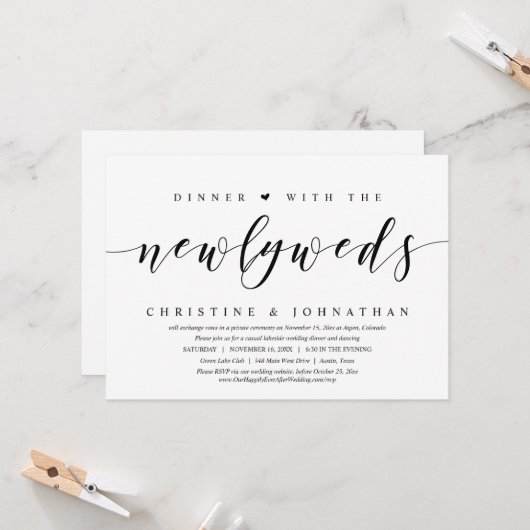 Invitation Fuite de noces, dîner avec les jeunes mariés (Devant/Arrière en situation)