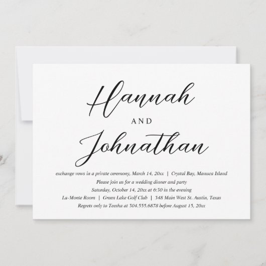 Invitation Fuite de noces, fête et dîner (Devant)