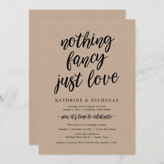 Invitation Fuite de noces, rien de fantaisiste, juste de l'am (Devant / Derrière)