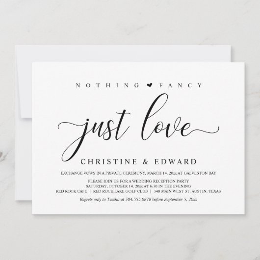 Invitation Fuite en Amour pour le Mariage, Réception Élégant (Devant)