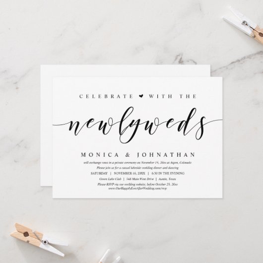 Invitation Fuite en amoureux, Célébrez avec les jeunes mariés (Devant/Arrière en situation)