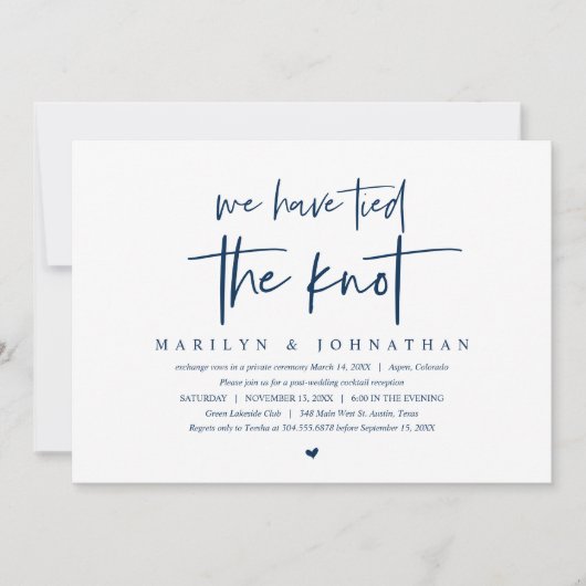 Invitation Fuite en amoureux de mariage, Moderne, fête de mar (Devant)