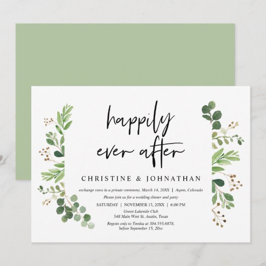 Invitation Fuite en amoureux pour mariage, Dîner heureux pour (Devant / Derrière)