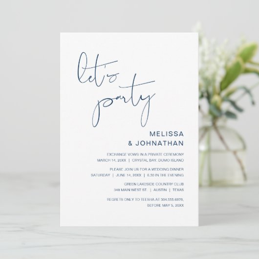 Invitation Fuite en amoureux pour mariage. Fêtons ça, élégant (Debout devant)